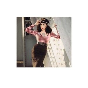 Deadly Dames Size XL Pinup Couture Hotrod Honey Dress‎ In Red Striped Skull NWOT